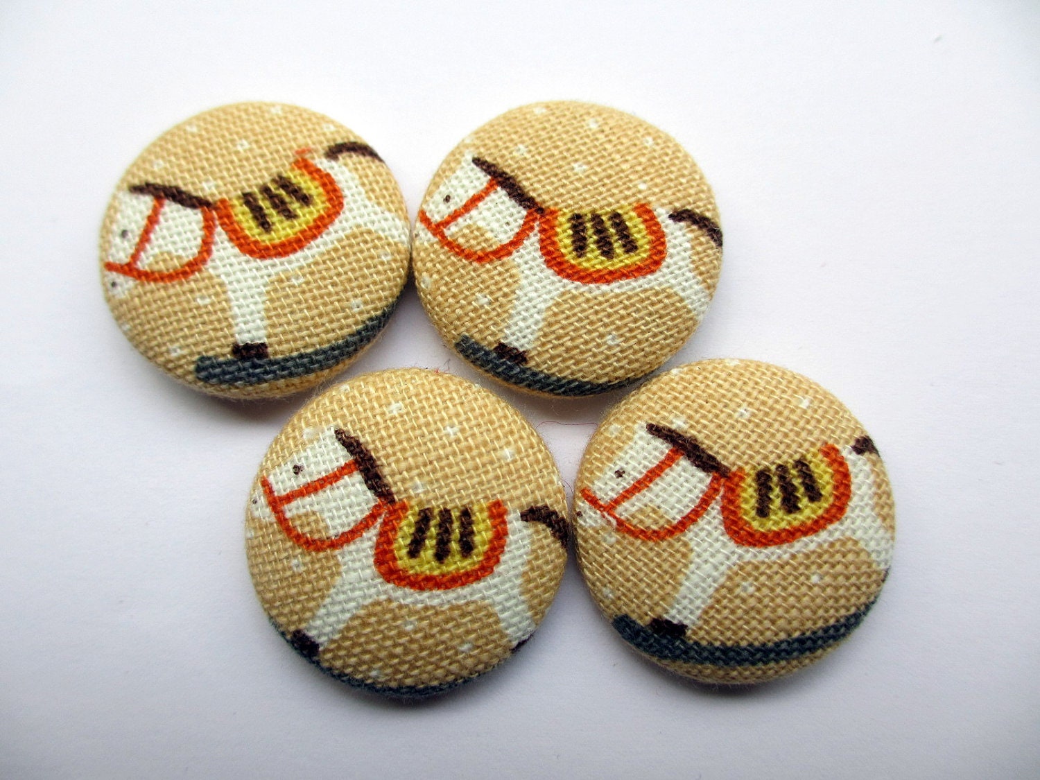 4 rocking horse fabric covered buttons 1 1/8 inches