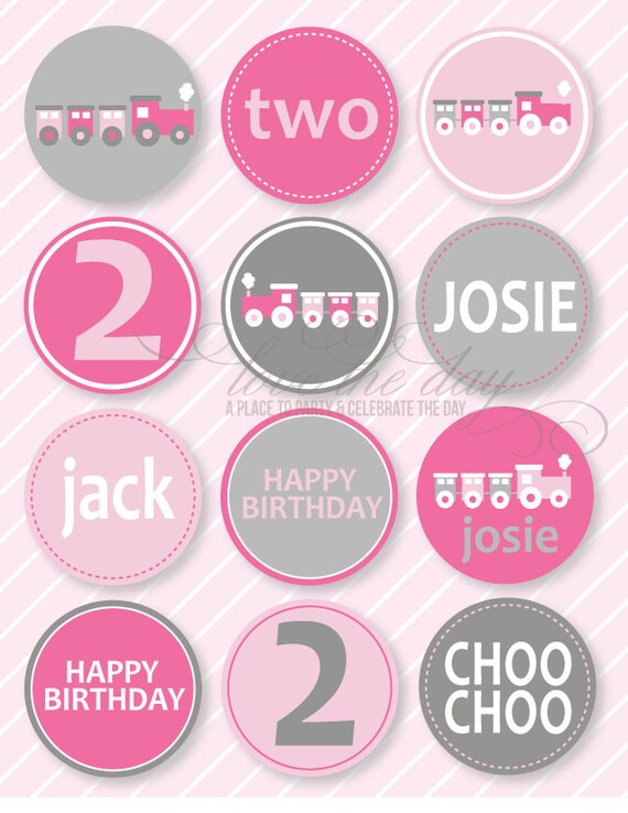 Pink Train Party PRINTABLE Cupcake Toppers from Love The Day Il_570xn