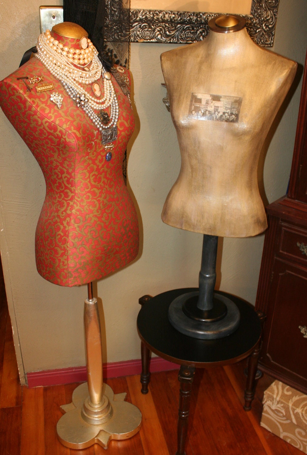 The Diner Girls - Retro Vintage Style Artful Decor Table Top Size Dress Form Metallic Finish Mannequin