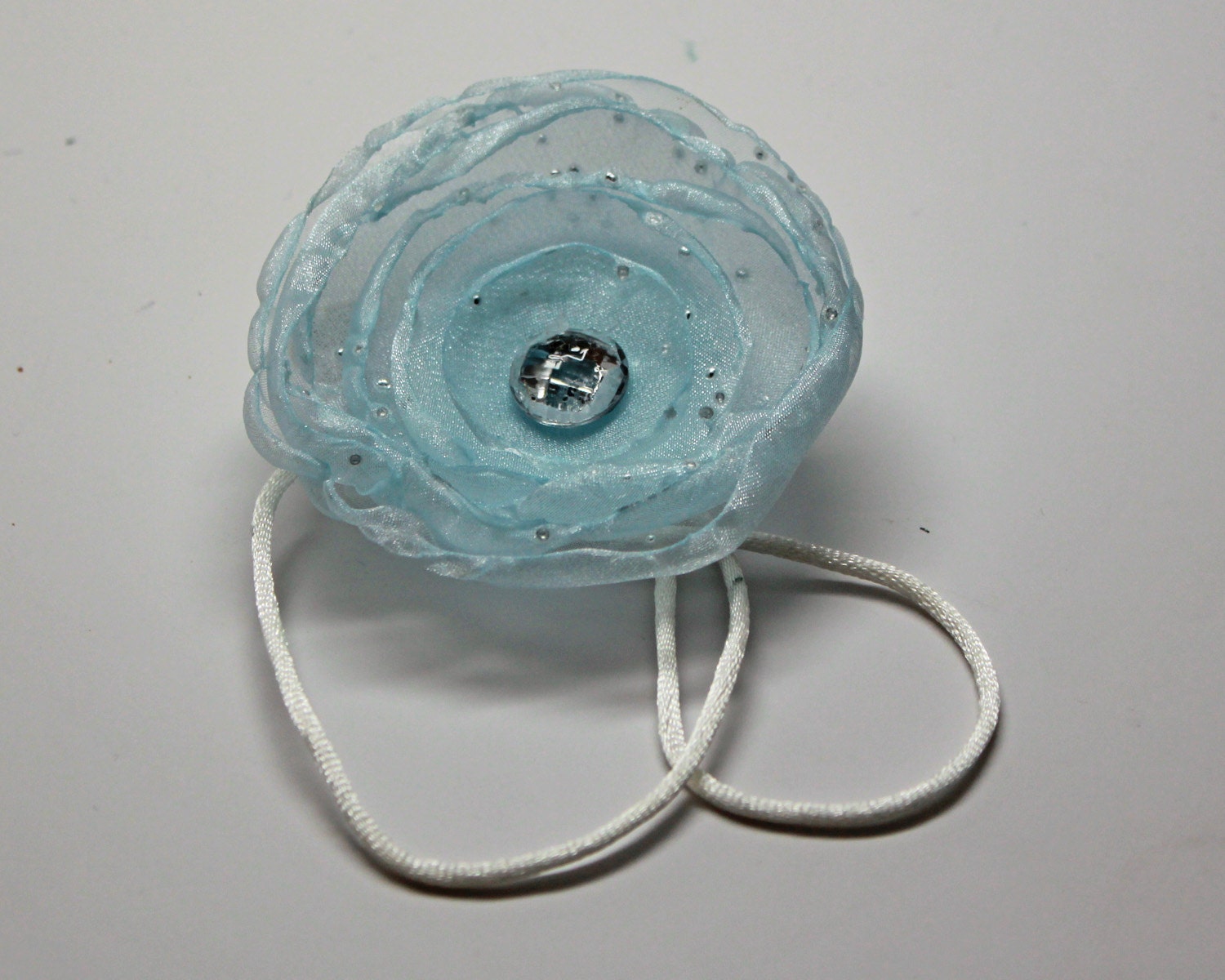Powder blue sparkle hair flower / fascinator / brooch / necklace