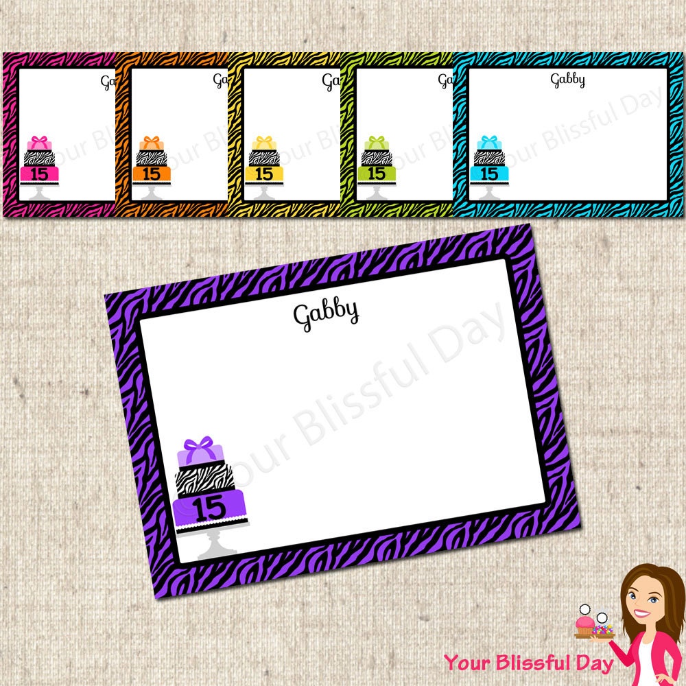 PRINTABLE Zebra Cake Personalized Thank You Cards (Your choice of color) Il_170x135
