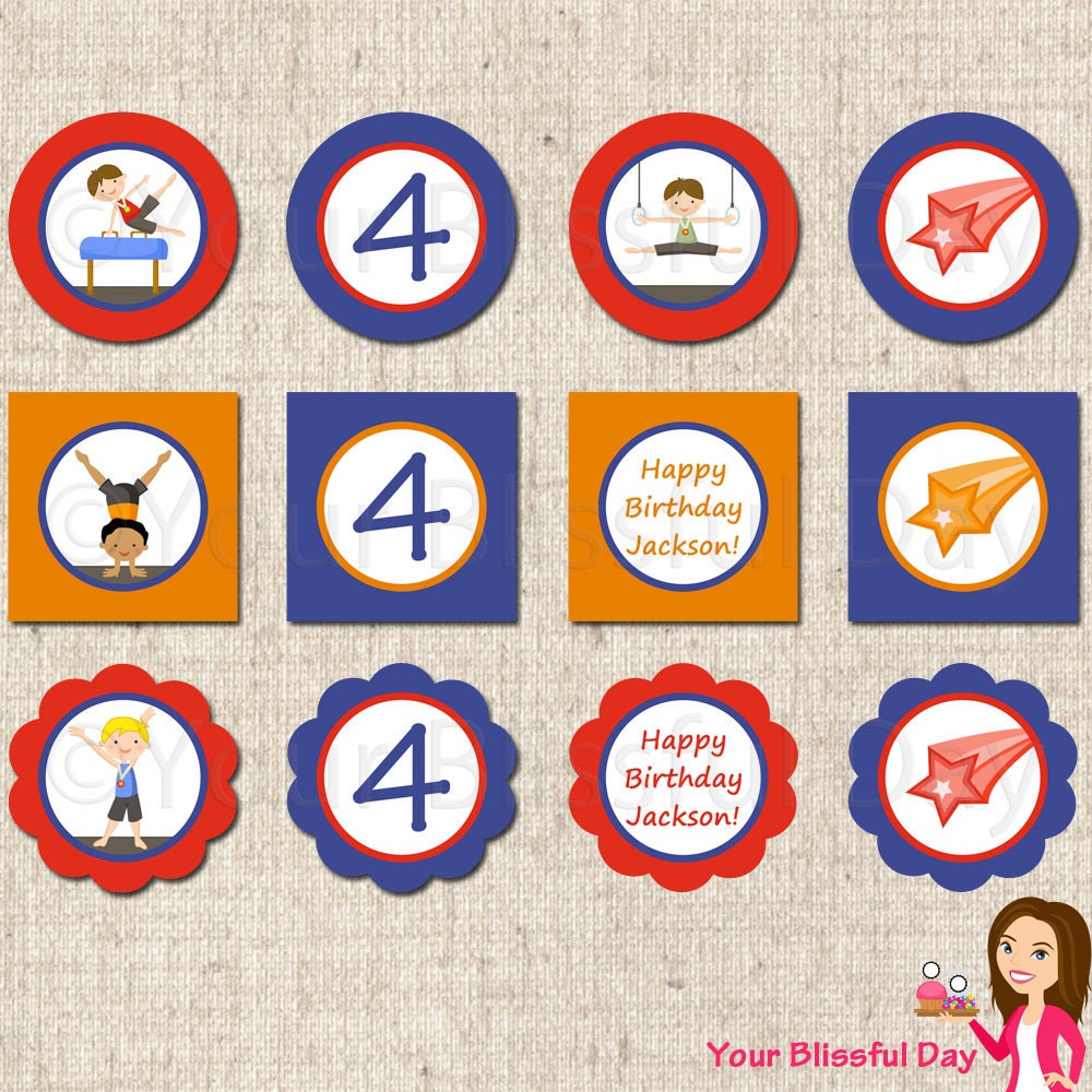 PRINTABLE Boy Gymnast Party Circles (Personalized) Il_570xn