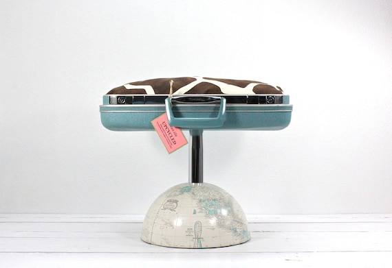 Upcycled Suitcase Pet Bed with Globe Pedestal Base
