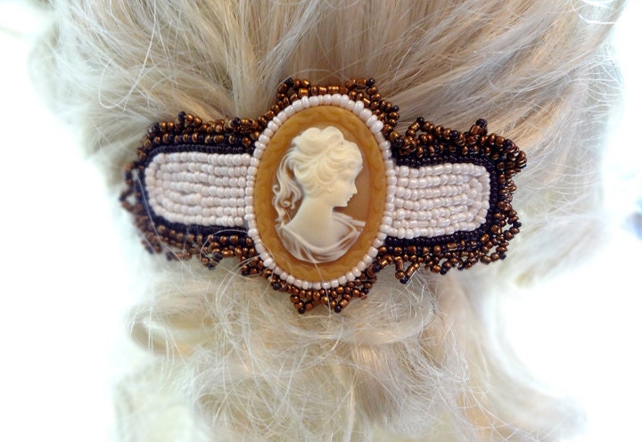 Dark and Light Borwn Cameo Beaded Barrette
