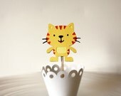 Orange Tabby Kitty Cat Tiger Cupcake Toppers / Cake Topper / Mini Cupcake Toppers / Centerpieces