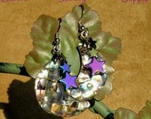 Moon And Stars Genuine Abalone Shell And Mother Of Pearl And Rainbow Hematite Gemstone Sterling Silver Dangle Handmade Earrings Jewelry