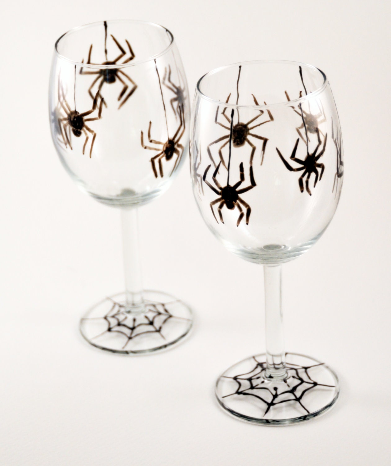 Set of Two Halloween Spiders Wine Glasses - Made to Order - Hand Painted - Black - PictureInADream