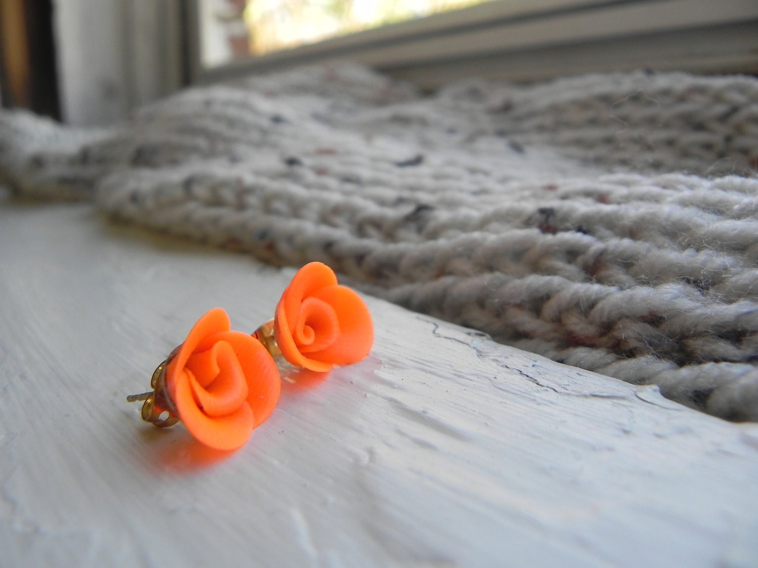 Neon Orange Rose Earrings