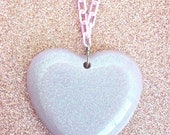 Resin Lavender Glitter Heart Pendant Necklace