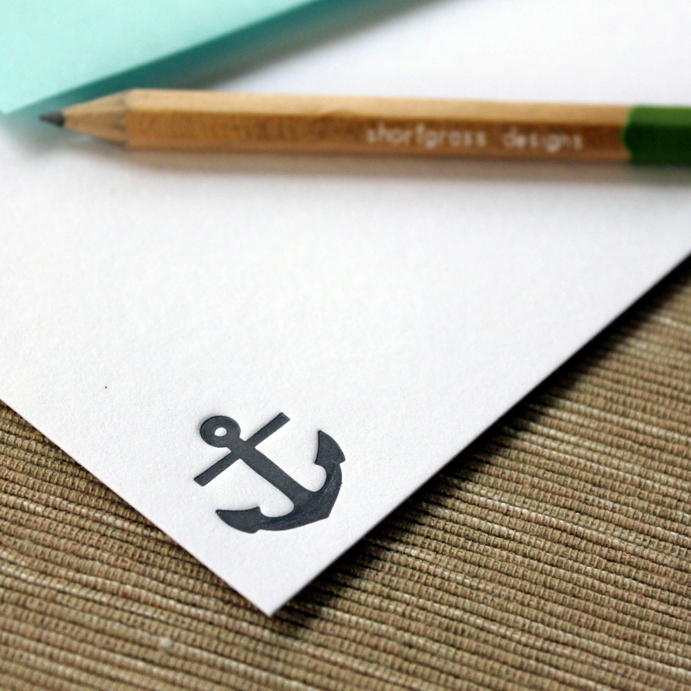 letterpress flat notecards (set of 10) - gray anchor