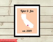 Los Angeles Print - LA California Heart Print - Personalized CA State Love Print - Family Print - Bay Area CA Print Yellow