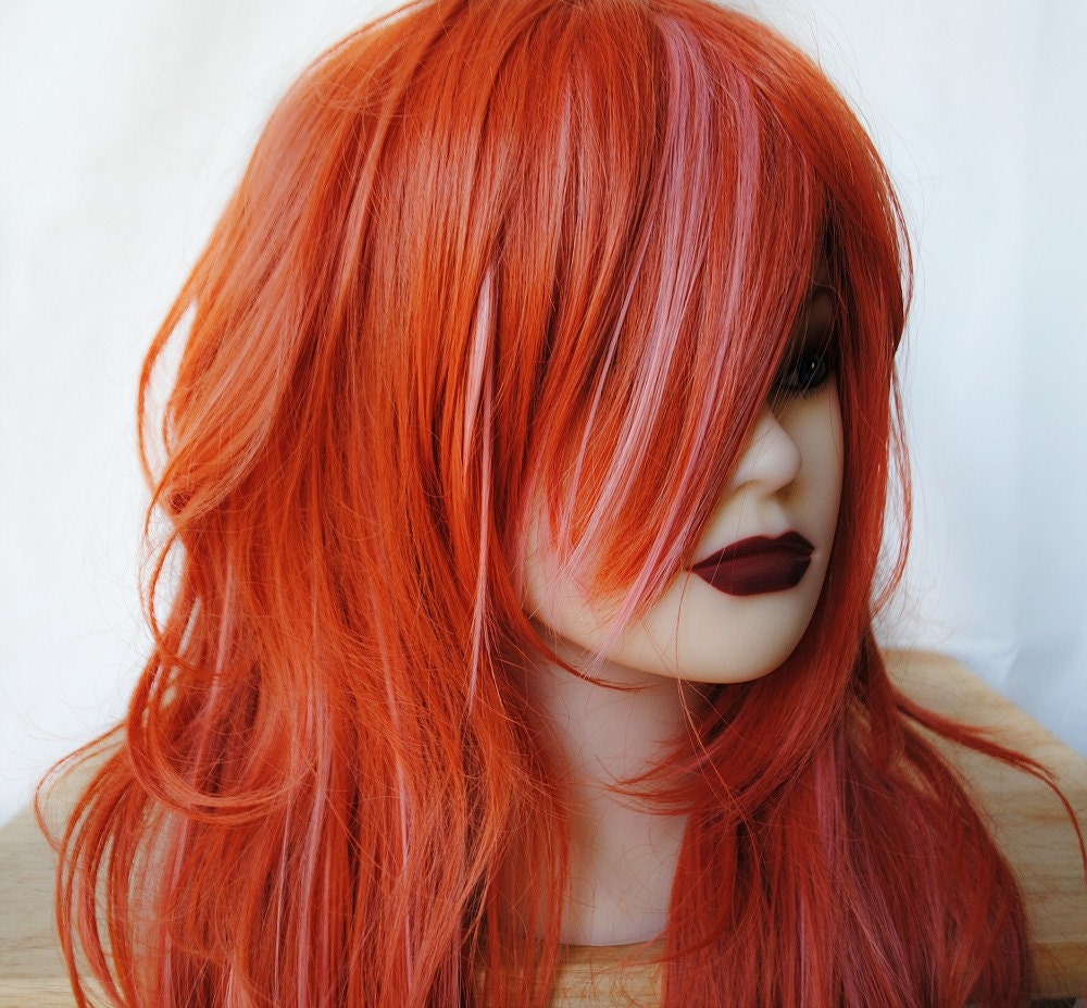 Sale . MANGO-LICIOUS wig // Orange Pink Hair // Lolita Cosplay Punk Rock Scene // Long Wavy wig