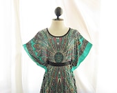 Minty Green Turquoise Indie Incas Mayan Aztec Summer Persian Paisley Kaftan Kimono Dress Ancient Butterfly Wings African Caftan Tunic
