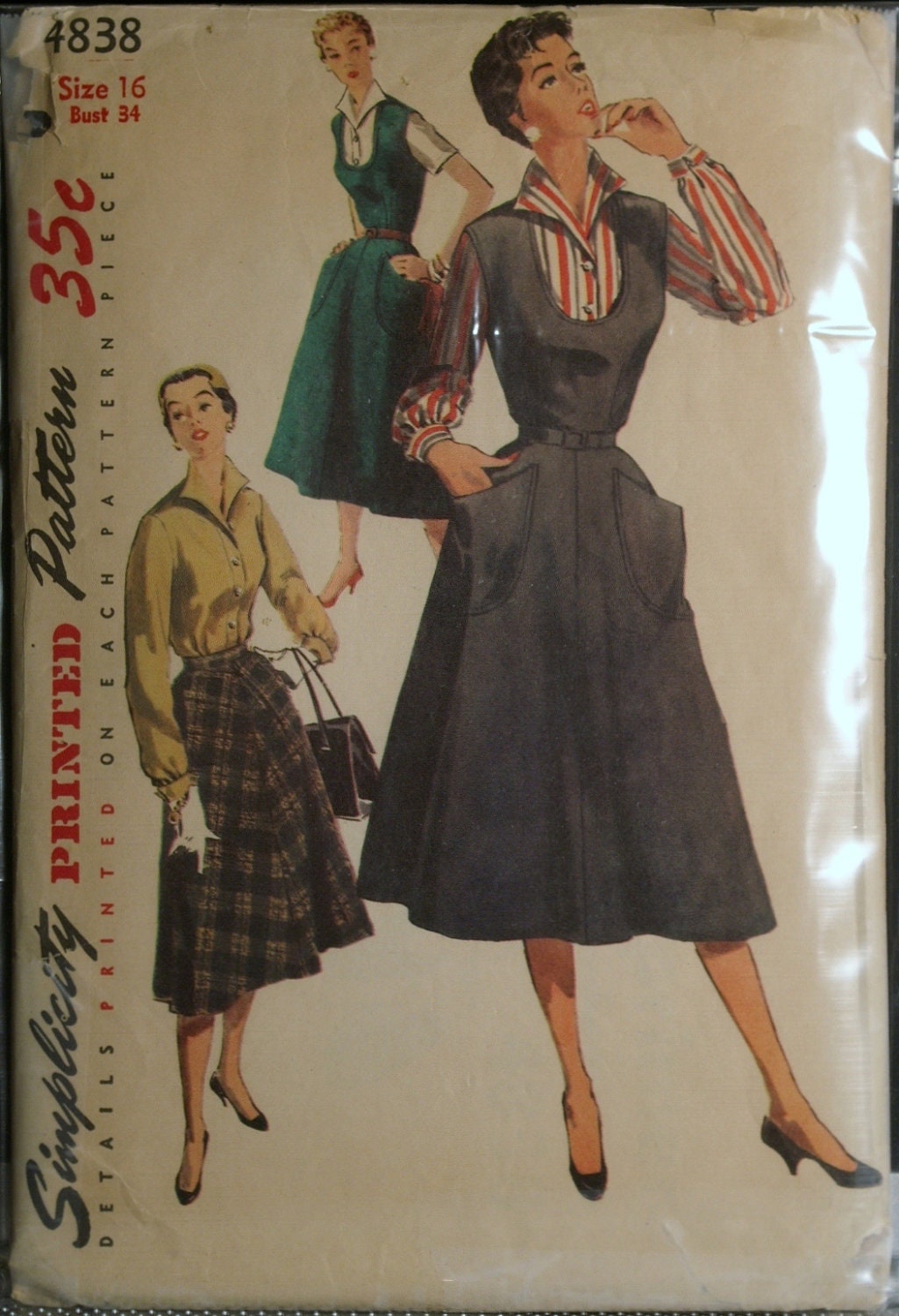 Simplicity 4838 Misses Jumper, Blouse & Skirt Vintage 50s Sewing Pattern Sz 16 and 18