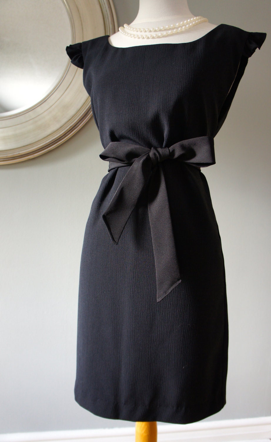 Audrey Hepburn Pull Over Dress- Classic Womans Black Dress with Black Bow Belt - Elegant and Sophisticated Dress