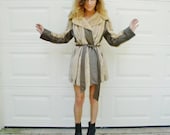 STRIPED leather and MINK fur coat. boho chic. 1970s belted fitted waist fur coat jacket.