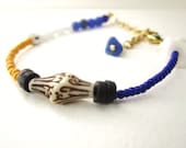 Mixed media bracelet, stacking bracelet, vintage bead bracelet, repurposed bead bracelet, handmade bracelet, blue, yellow, white