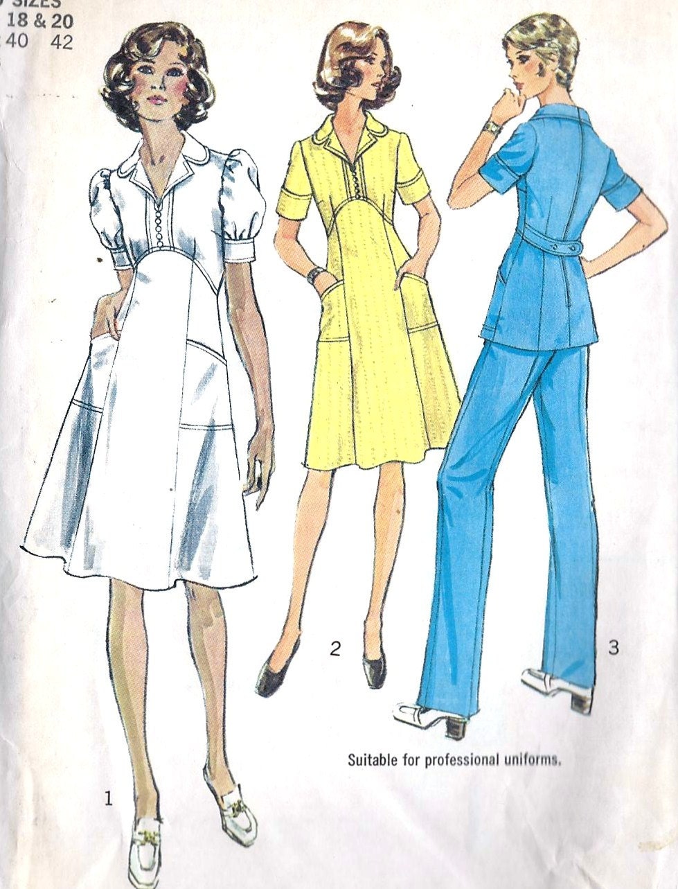 1970s Plus Size Dress or Top and Pants Vintage Sewing Pattern, Simplicity 6335 bust 40" to 42"