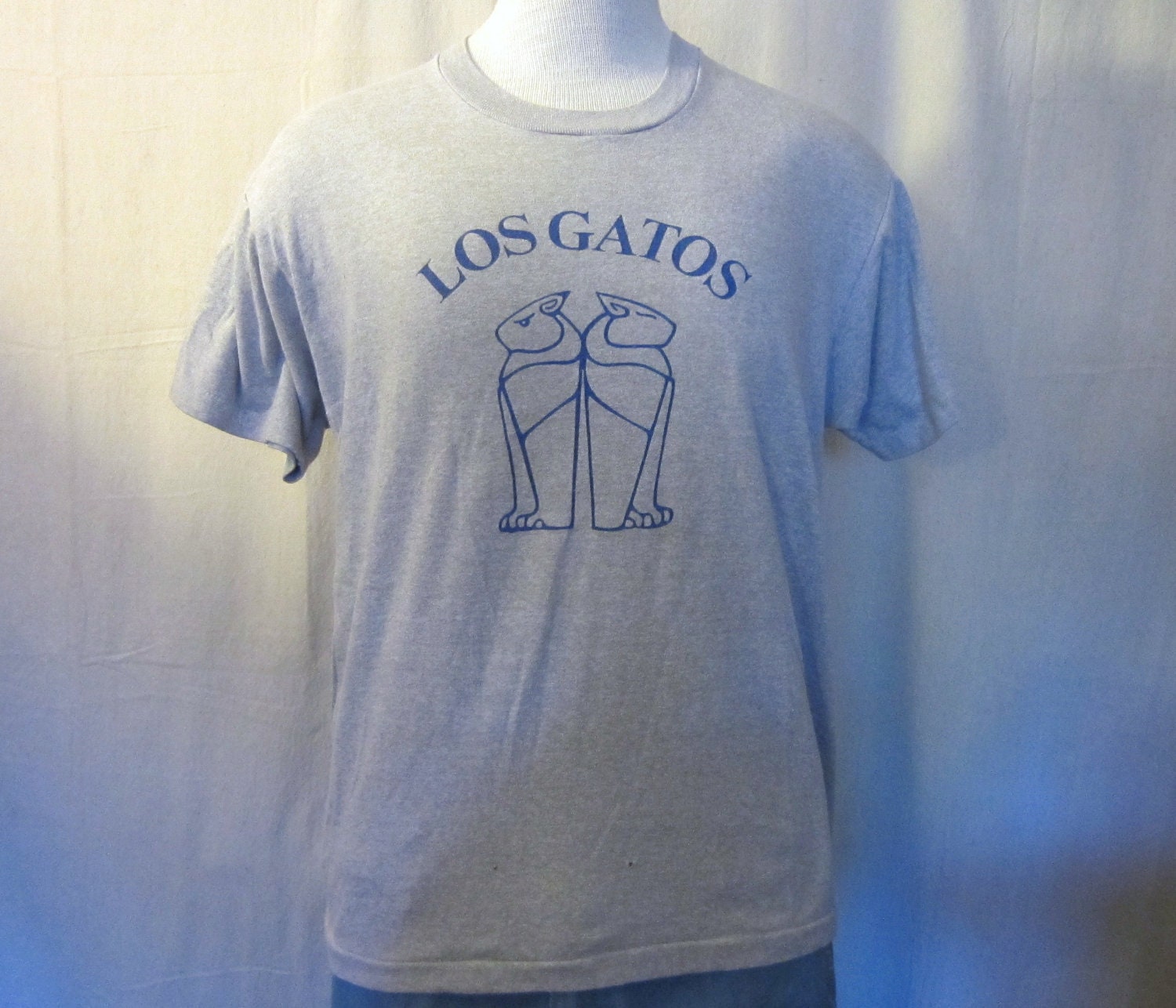 Vintage Soft 80s LOS GATOS CATS Graphic Screen Stars Medium Large 50/50 Amazing T-Shirt