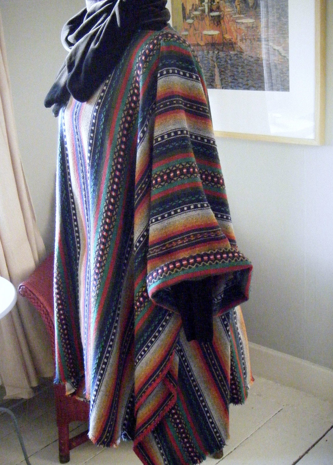 Southwestern Poncho, Boho, Navajo, Ethnic, Festival. One size fits all. Upcycled