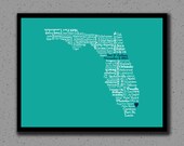 Florida State Print, FL, State Art, Wall Decor, State Map, Wedding, Personalized, Print, Miami, Cities, City, Housewarming Gift, Travel