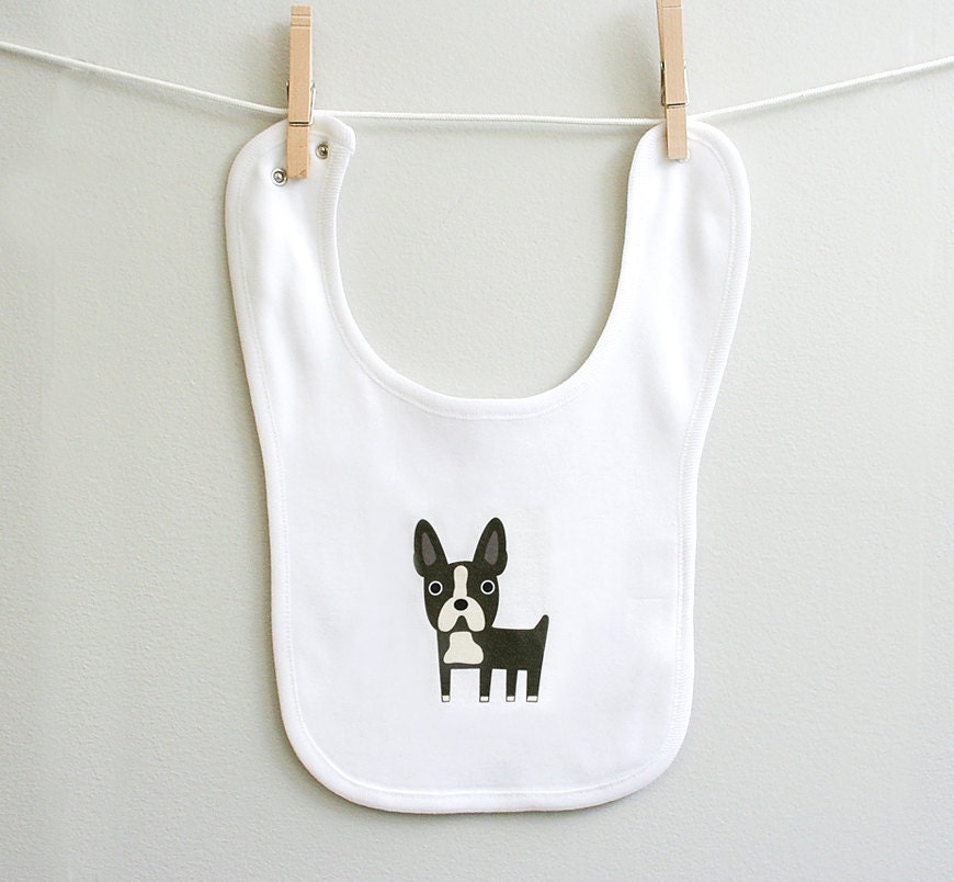 Boston Terrier baby bib. Organic cotton.