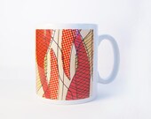 Mug Ceramic Coffee Tea Cup Mid Century Modern Retro Curves Illustration Pattern