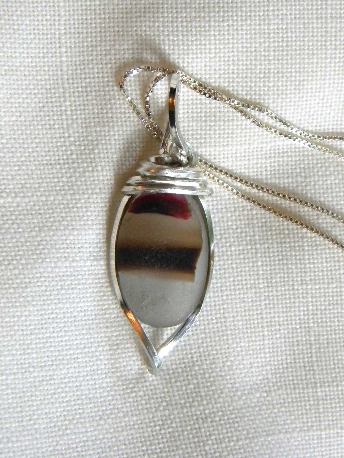 Sea Glass Necklace English Multi Purple Hues Wire Wrapped in Argentium Sterling Silver