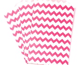 15 Hot Pink Chevron Middy Bitty Bags (Treat Bags, Favor Bags, Gift Wrap, Envelopes) - 5 x 7.5 inches