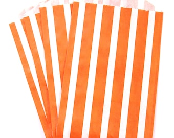 25% OFF SALE while supplies last - 15 Orange Vertical Stripe Middy Bitty Bags (Treat Bags, Favor Bags, Gift Wrap) - 5 x 7.5 inches