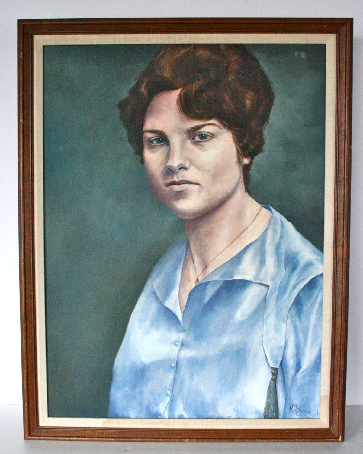 Vintage Large Oil Painting Woman Realist Modern Portrait