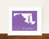 Custom Maryland, Personalized State Print, State Love, State Map, Country, Heart, Silhouette, 8 x 10 Wall Art Print