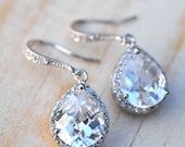 Wedding Jewelry Bridal Pretty Earrings Pear Cubic Zirconia CZ Teardrop Dangle Post Stud Earrings sterling silver