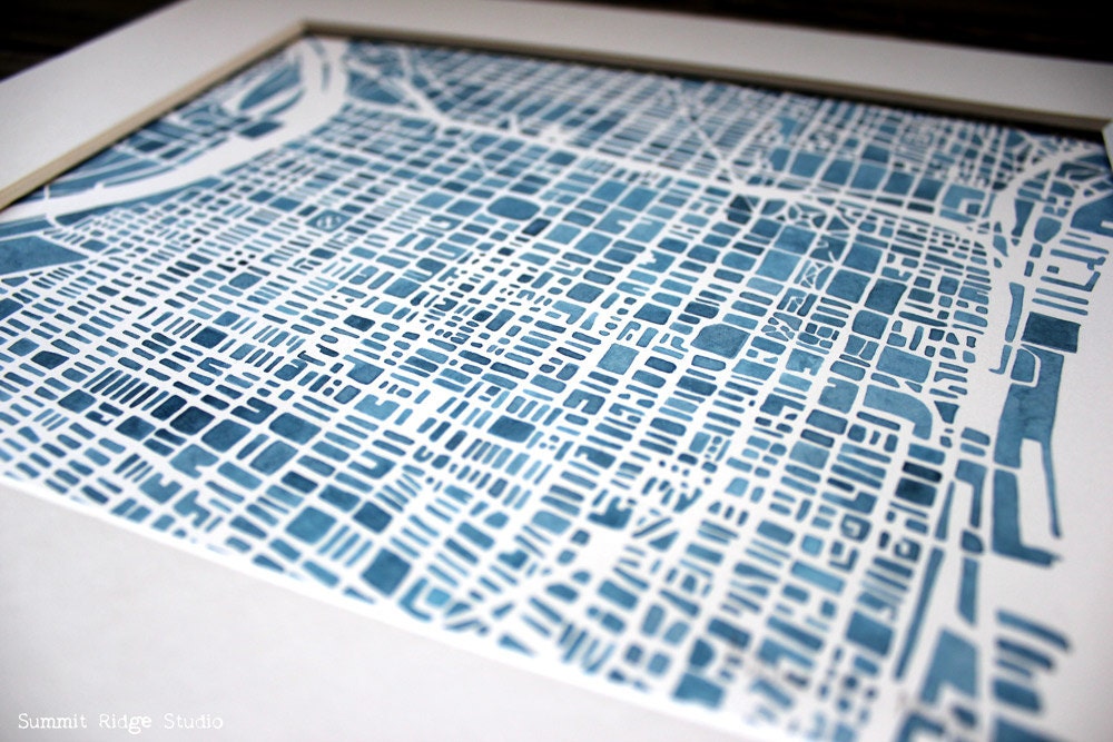 Philadelphia 8x10 Modern blueprint City Map watercolor