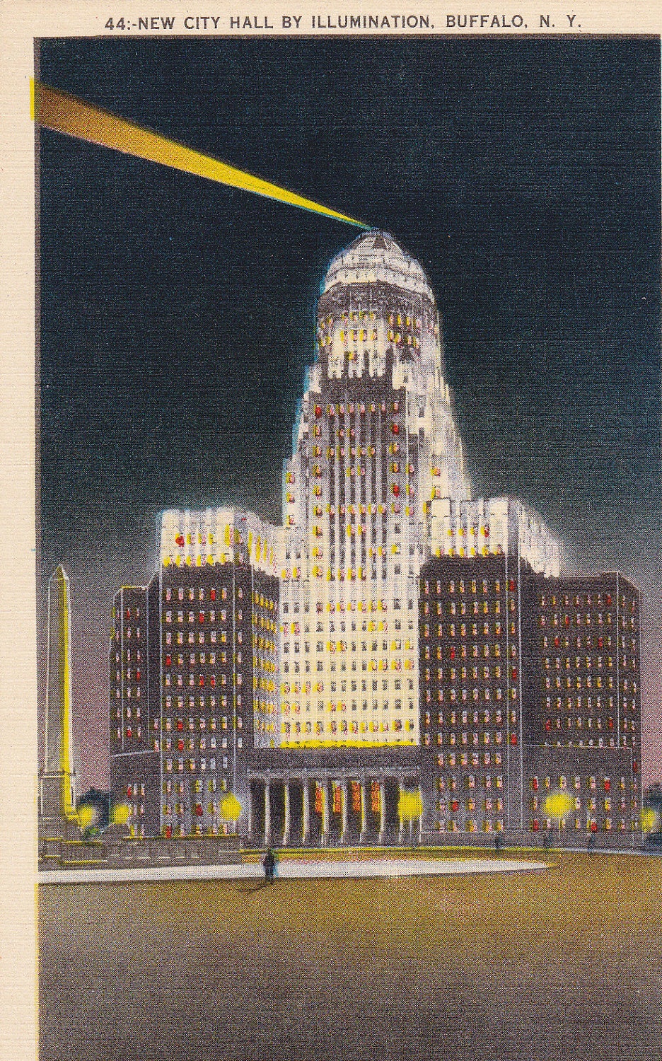 New City Hall By Illumination- Buffalo, New York- 1940s Vintage Postcard- Unused