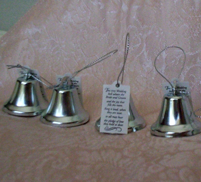 Wedding reception favors kissing bells, bridal accessories, DIY bride supplies, make your own favors, silver bells 2 dozen, table decoration