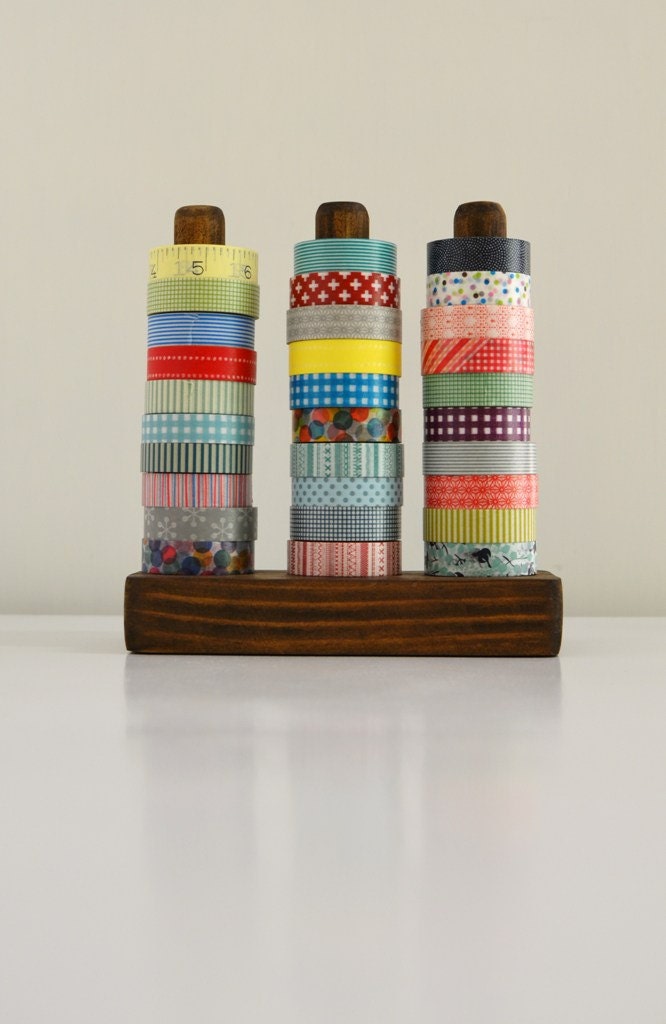 Dark Washi Tape Organizer - Wood Masking Tape Holder - Eco friendly Japanese Tape Dispenser for 30 rolls - coworkers gift