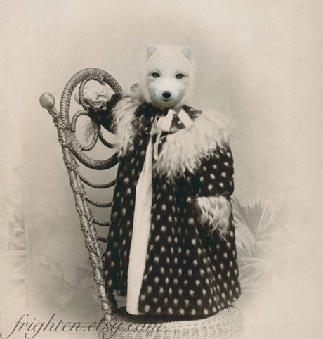 White Fox Art Print, Mixed Media Digital Collage, Christmas Fox