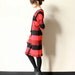90s Grunge Dress, red & black striped ribbed jersey knit t-shirt dress, long faux cardigan sexy secretary style, preppy outdoor hunting vibe