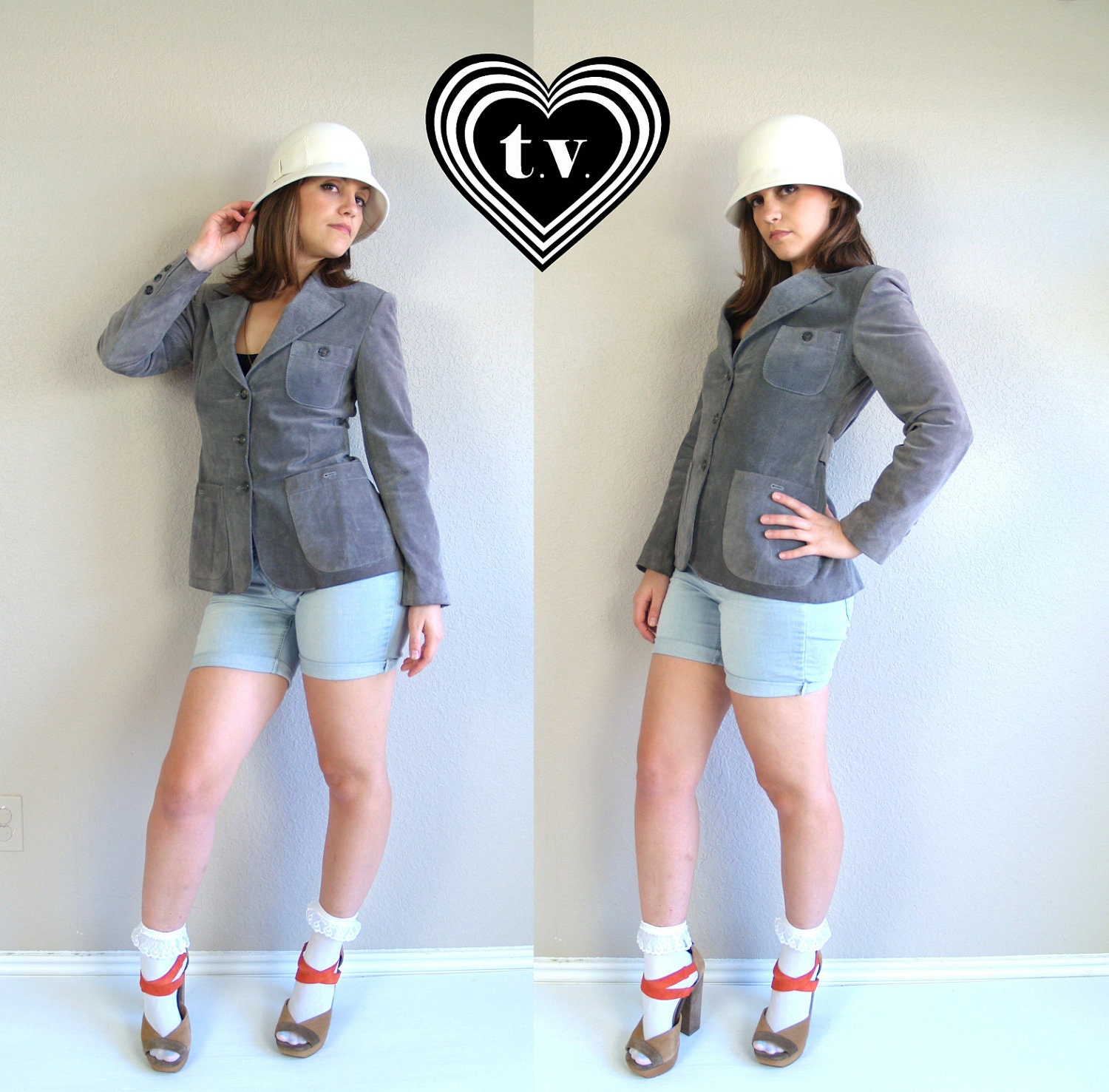 vtg 70s GRAY SUEDE fitted BLAZER boho xs/s jacket outerwear riding equestrian