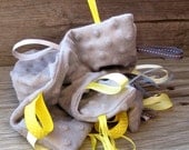 Tag Blanket in Gray with Yellow Ribbons, Ribbon Blanky, Sensory Blanket, Grey