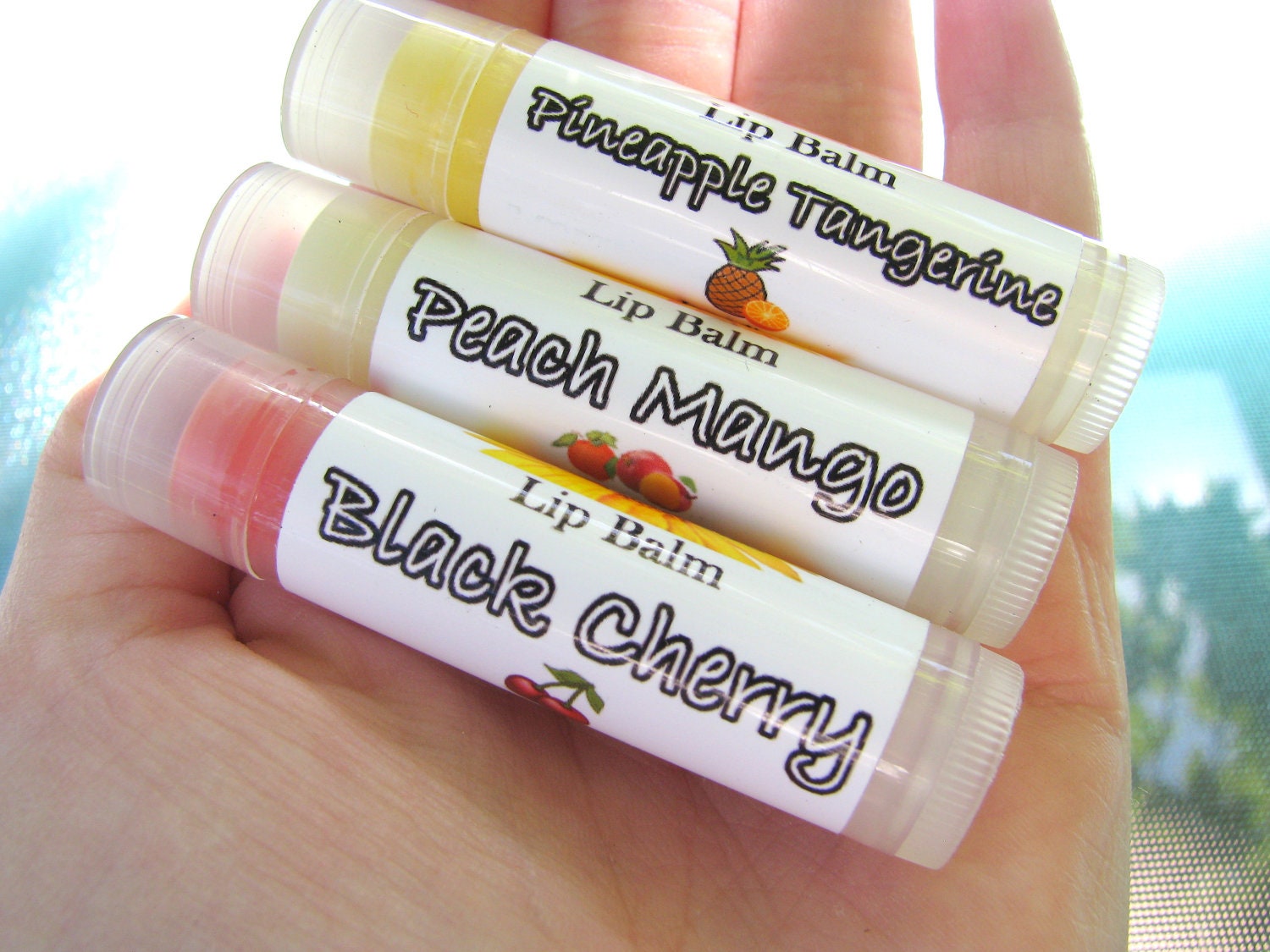 Fruity Lip Balms Gift Set - Pineapple Tangerine, Peach Mango, Black Cherry
