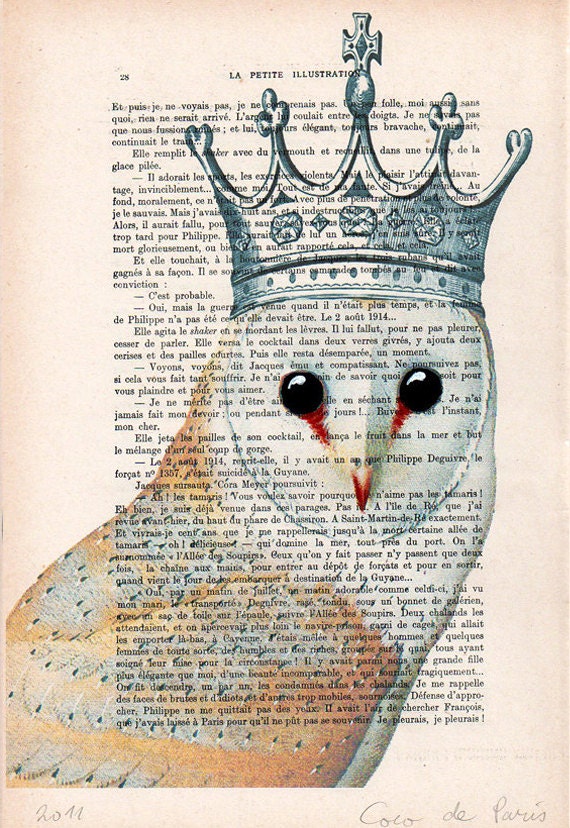 Drawing Illustration Giclee Prints Posters Mixed Media Art Acrylic Painting Holiday Decor Gifts: Owl with crown