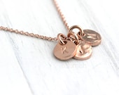 Rose Gold Monogram Necklace / Three Initials Hand Stamped Coin Discs / Rose Gold Personalized Necklace