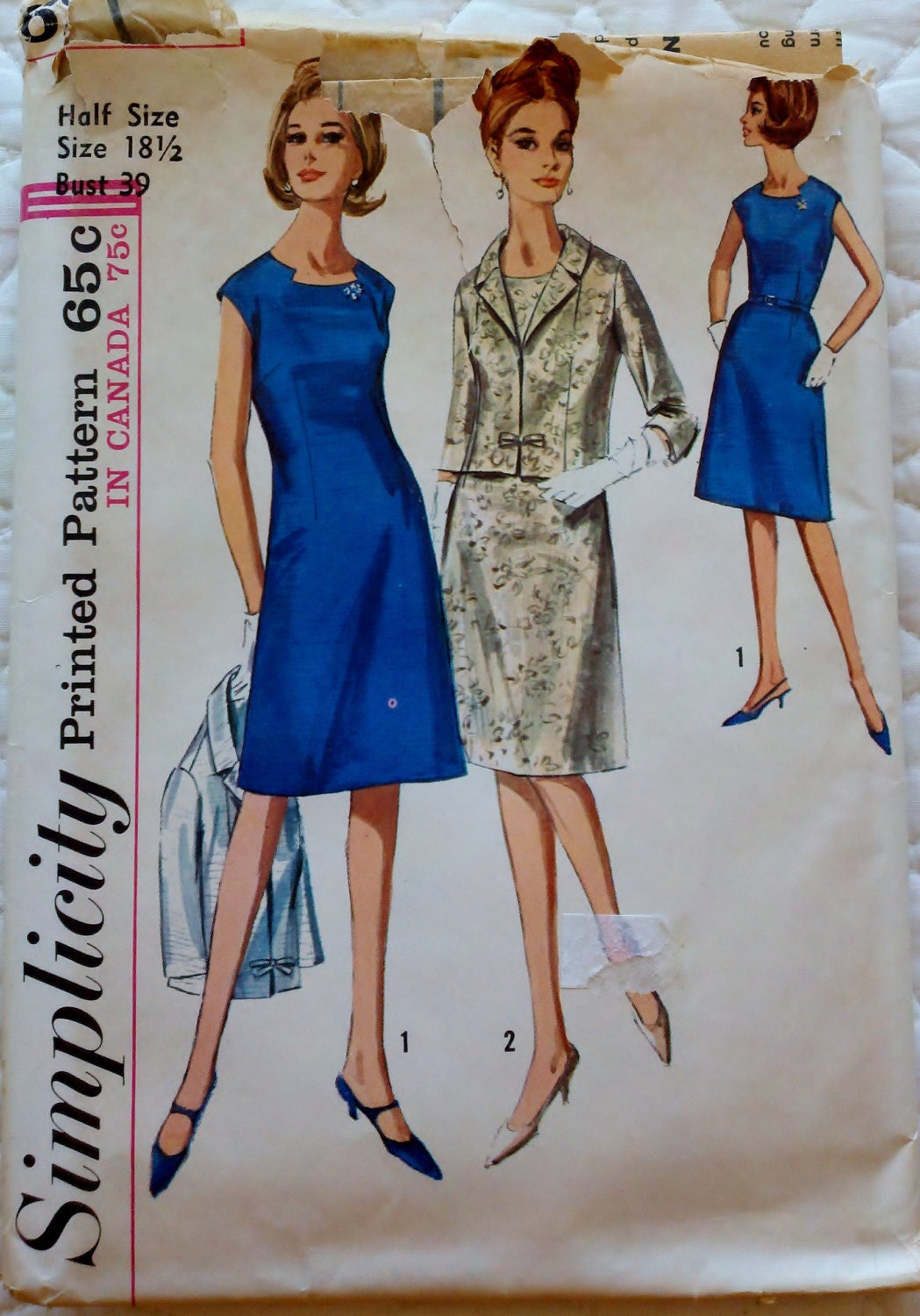 Vintage 1960s Womens Sewing Pattern Mad Men Sheath Dress and Jacket Simplicity 6245 Bust 39" UNCUT