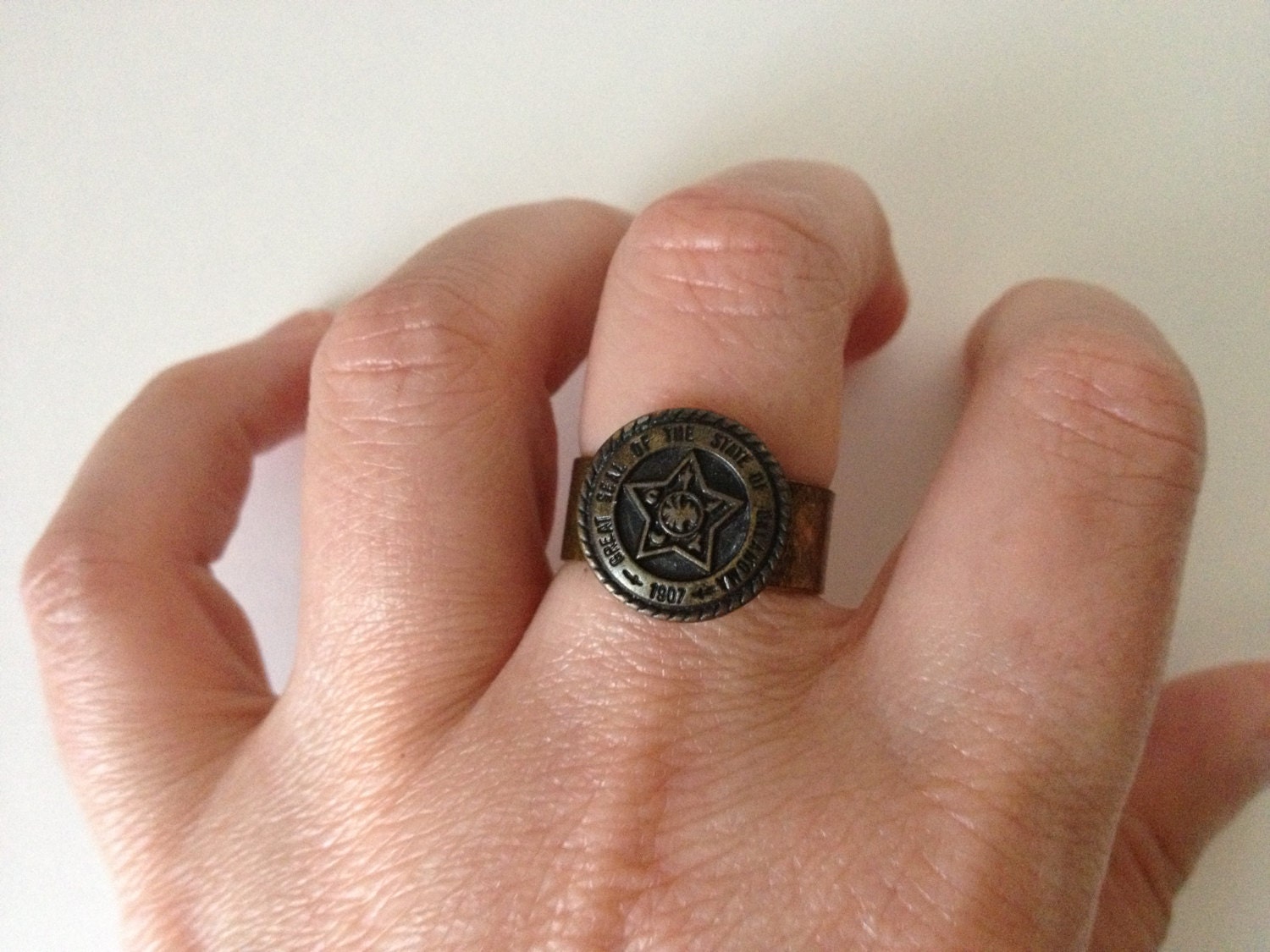 Oklahoma Ring - Oklahoma State Seal Ring - made with an adjustable band