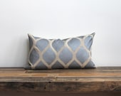 Aya metallic silver & natural handprinted organic hemp lumbar pillow cover 12x21