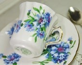 Vintage Hammersley & Co Tea Cup and Saucer, Blue Cornflower, England