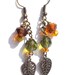 Leaf Earrings - Fall, Brass - Crystal Rondelle Beaded, Dangle Earrings.
