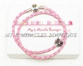 Girls Princess Crown Pink European Style Bracelet Jewelry Double Wrap Braided Leather Fairy Crystal Love Diva Silver Christmas Gift Childs